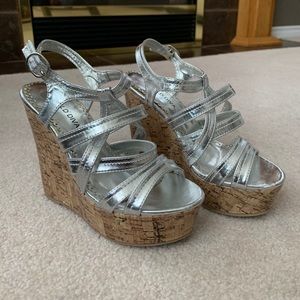 Silver/Wood Platform Heels